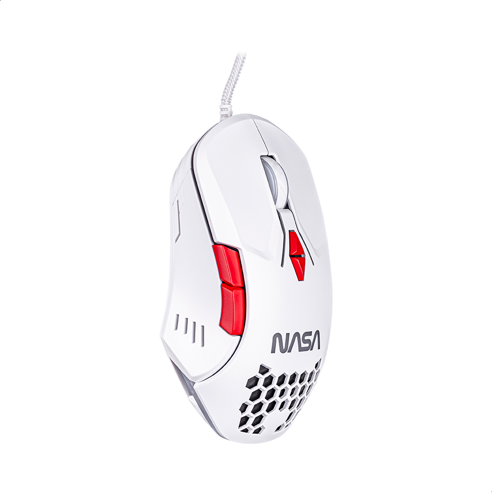 Foto 4 pulgar | Mouse Alámbrico Gamer NASA NS-GM04 color Blanco con Rojo Luz RGB Hasta 6000 DPIS