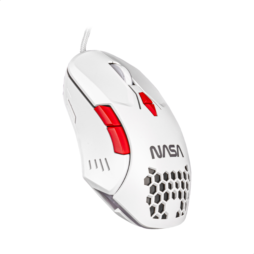 Foto 6 pulgar | Mouse Alámbrico Gamer NASA NS-GM04 color Blanco con Rojo Luz RGB Hasta 6000 DPIS