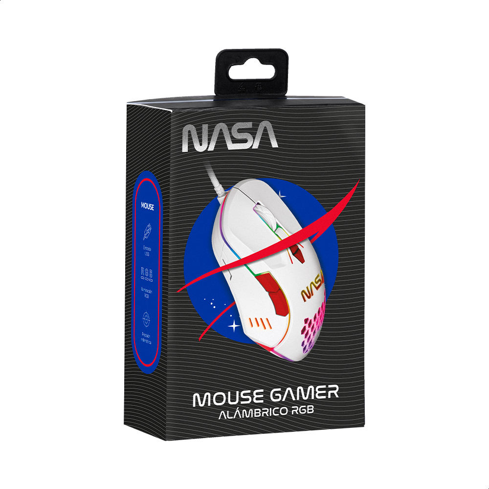 Foto 7 pulgar | Mouse Alámbrico Gamer NASA NS-GM04 color Blanco con Rojo Luz RGB Hasta 6000 DPIS