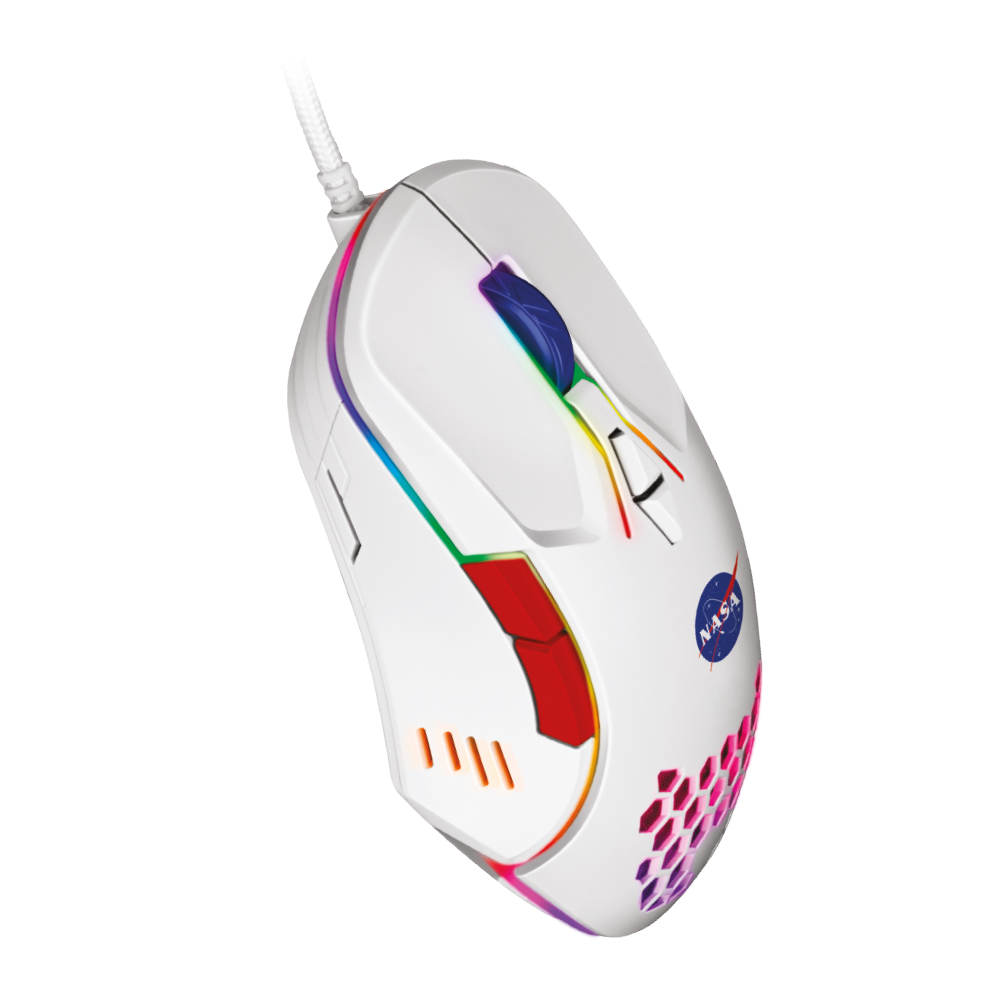 Foto 2 pulgar | Mouse Alámbrico Gamer NASA NS-GM03 color Blanco Luz RGB  hasta 6000 DPIS