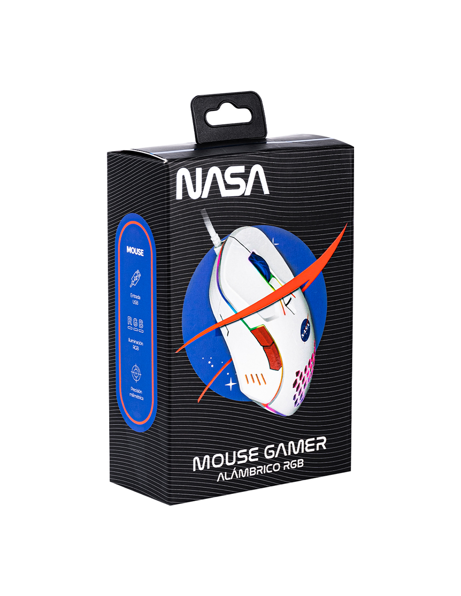 Foto 7 pulgar | Mouse Alámbrico Gamer NASA NS-GM03 color Blanco Luz RGB  hasta 6000 DPIS