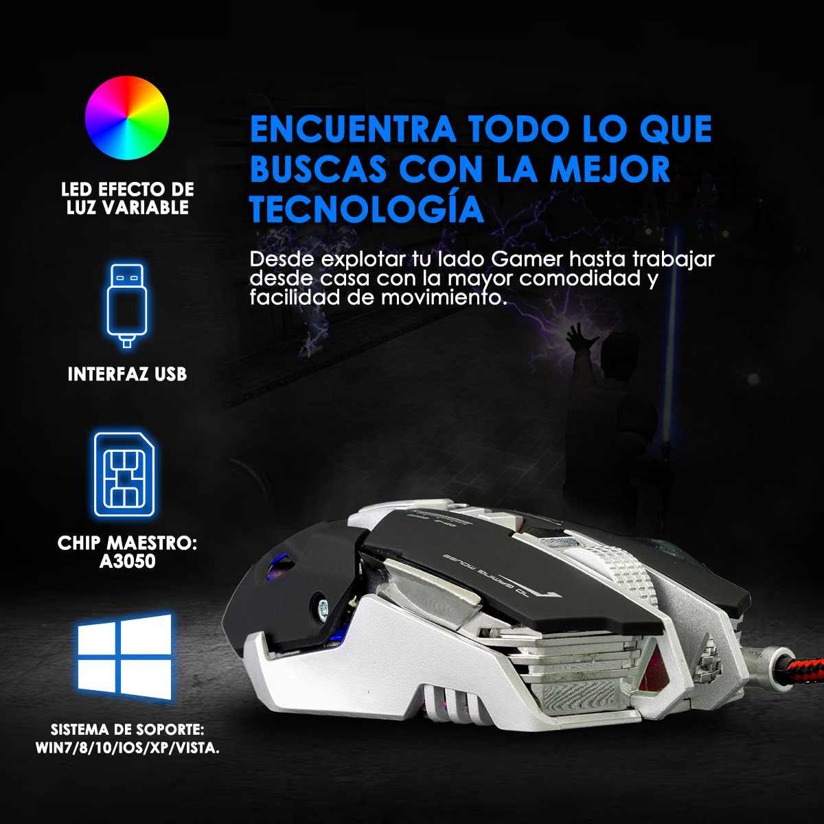 Foto 3 pulgar | Mouse Gamer Alambrico Starket Sk-055 Negro