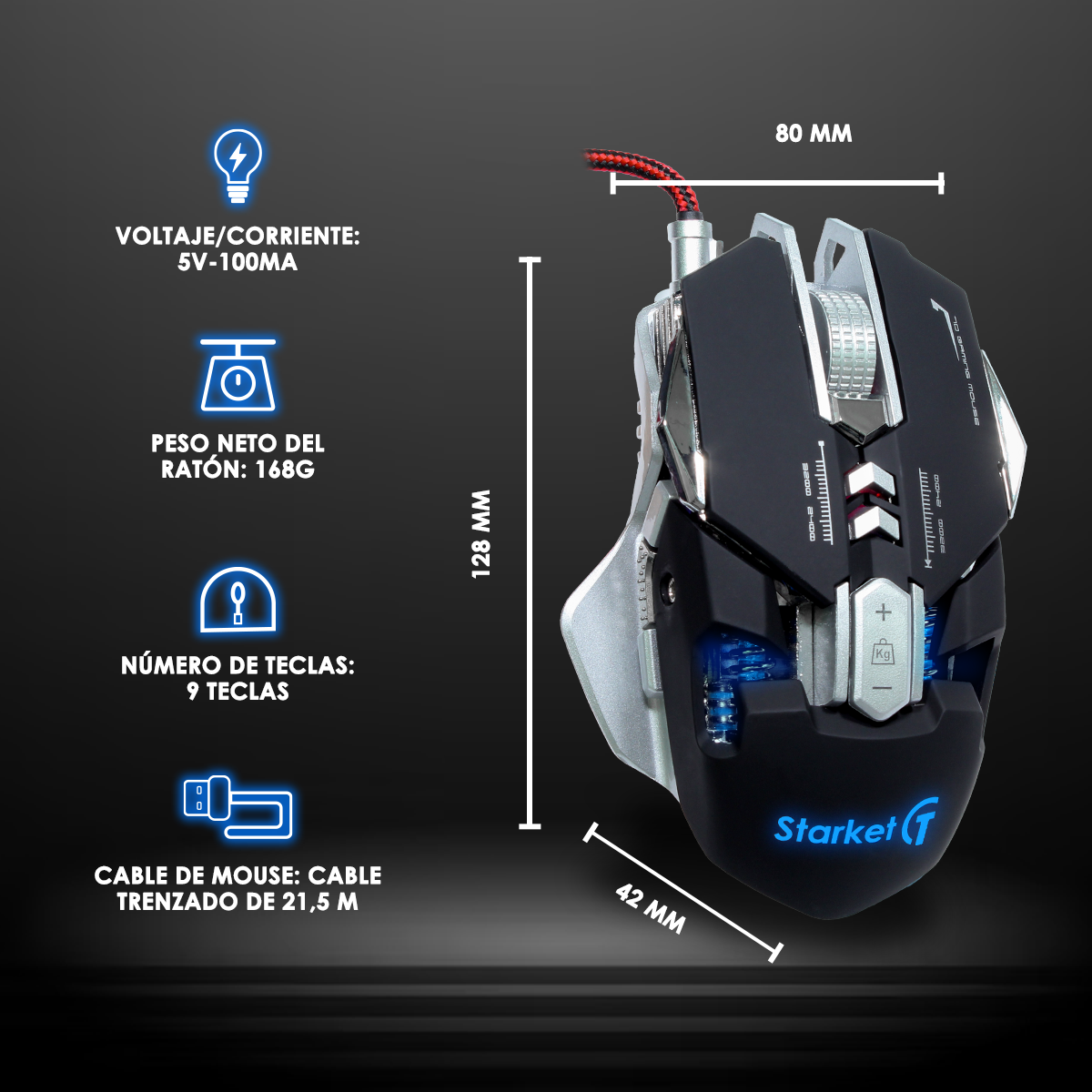 Foto 6 pulgar | Mouse Gamer Alambrico Starket Sk-055 Negro