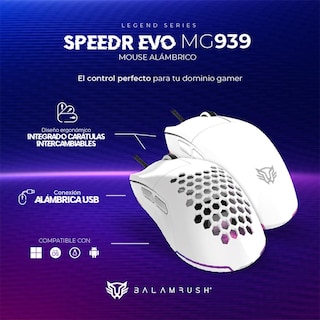 Foto 2 | Mouse Gamer Balam Rush Speeder Evo Mg939 12800dpi 6 Botones Alambrico Br-936897 Color Blanco