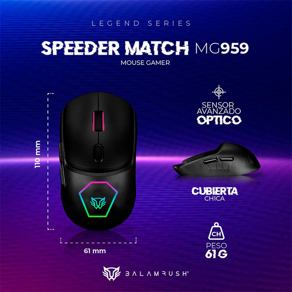 Foto 6 pulgar | Mouse Gamer Balam Rush Speeder Match Mg959 10000dpi Alambrico Negro Br-936828