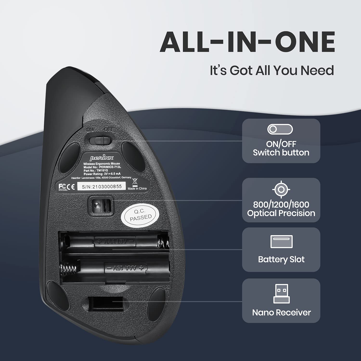 Foto 7 pulgar | Venta Internacional - Mouse Vertical Ergonómico Inalámbrico para Zurdos Perixx