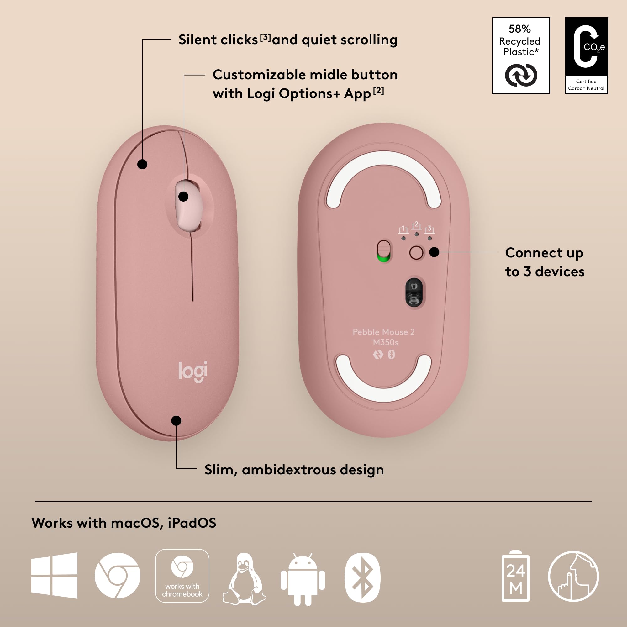 Foto 7 pulgar | Venta Internacional - Ratón Logitech Pebble 2 M350s Slim Bluetooth Inalámbrico