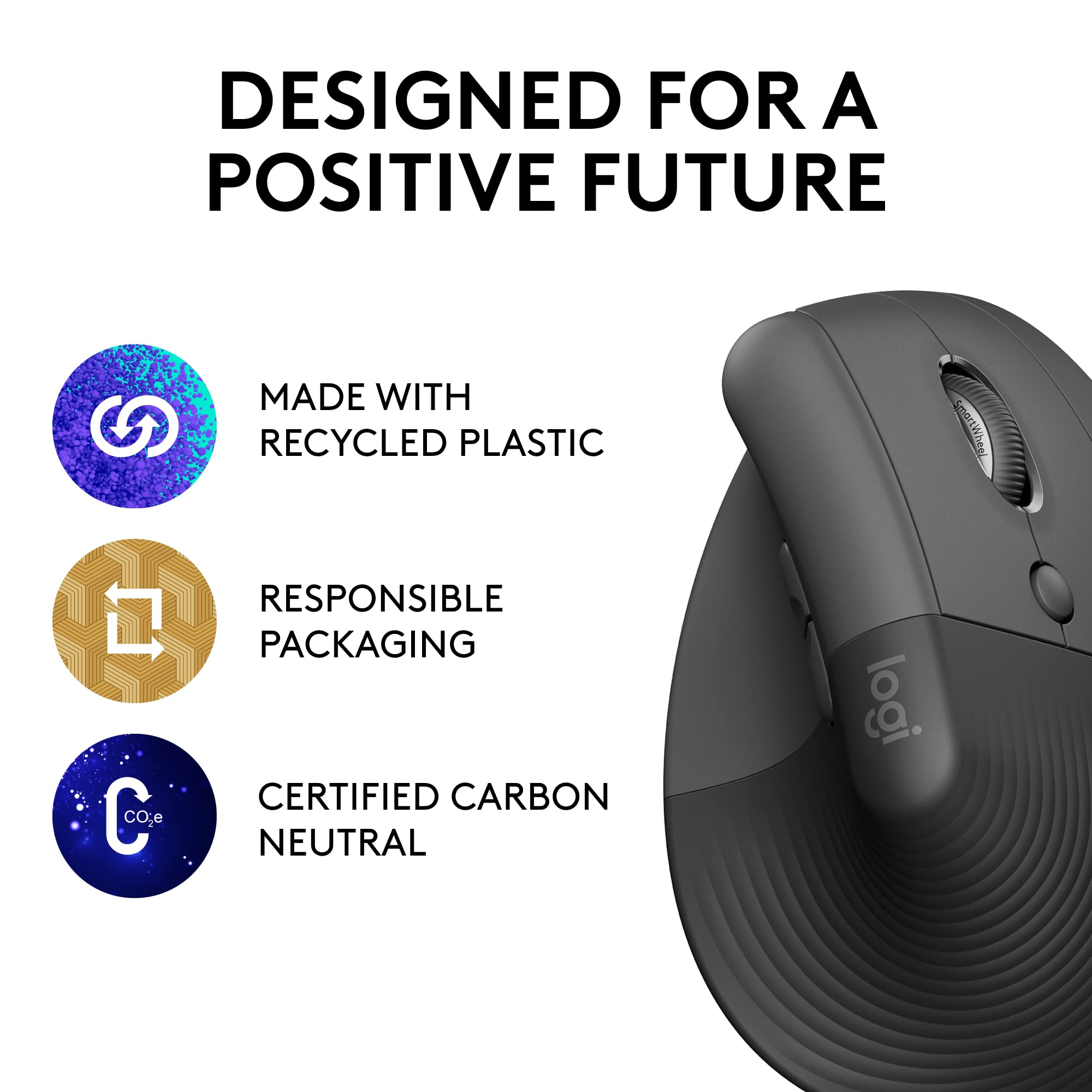 Foto 5 | Ratón Ergonómico Vertical Logitech Lift Wireless Graphite - Venta Internacional