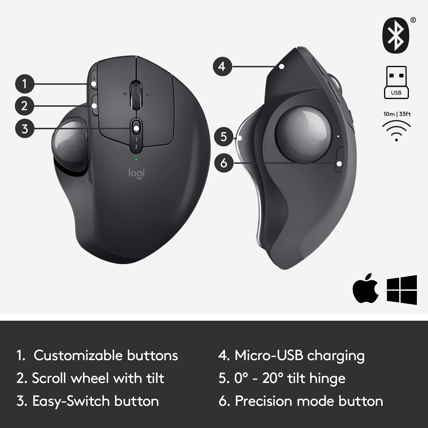 Foto 7 pulgar | Ratón Trackball Inalámbrico Logitech Mx Ergo Con Diseño Ergonómico - Venta Internacional.