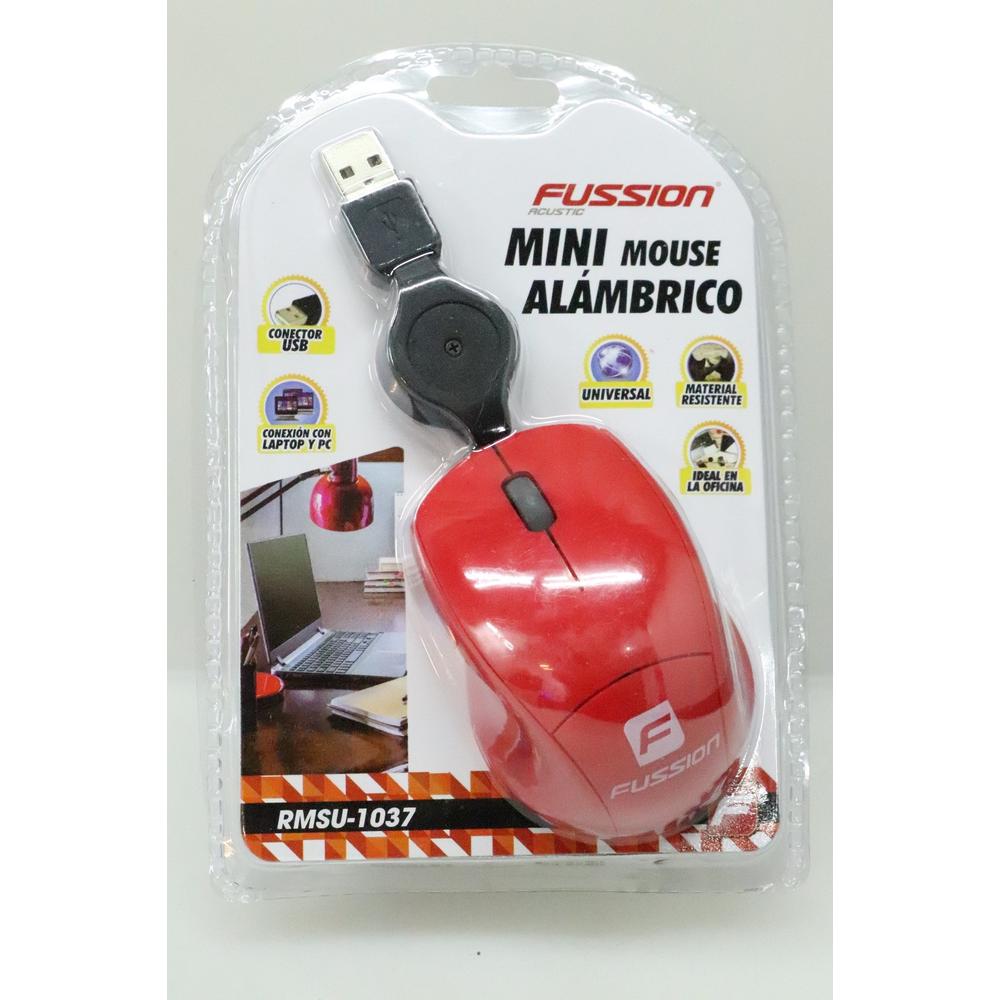 Foto 2 pulgar | Mouse Optico Usb Alambrico Cable Retractil 70cm Rojo
