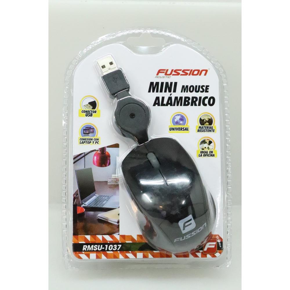 Mouse Optico Usb Alambrico Cable Retractil 70cm Negro
