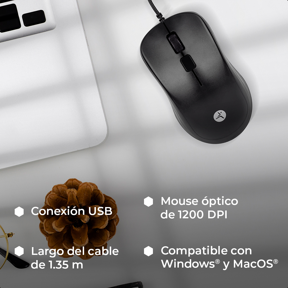 Foto 7 | Mouse Alámbrico Con Sensor Infrarrojo Y Dpi Ajustable Negro