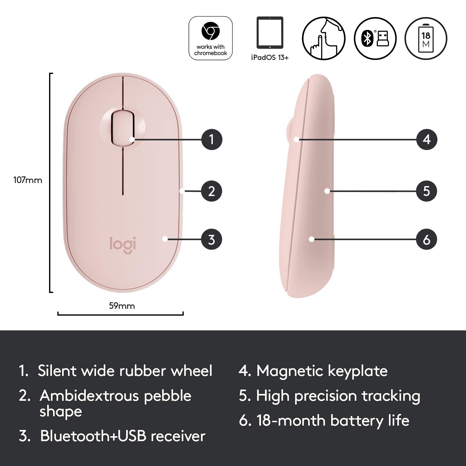 Foto 6 | Ratón Logitech Pebble Receptor Inalámbrico Bluetooth/2.4 Ghz - Venta Internacional.