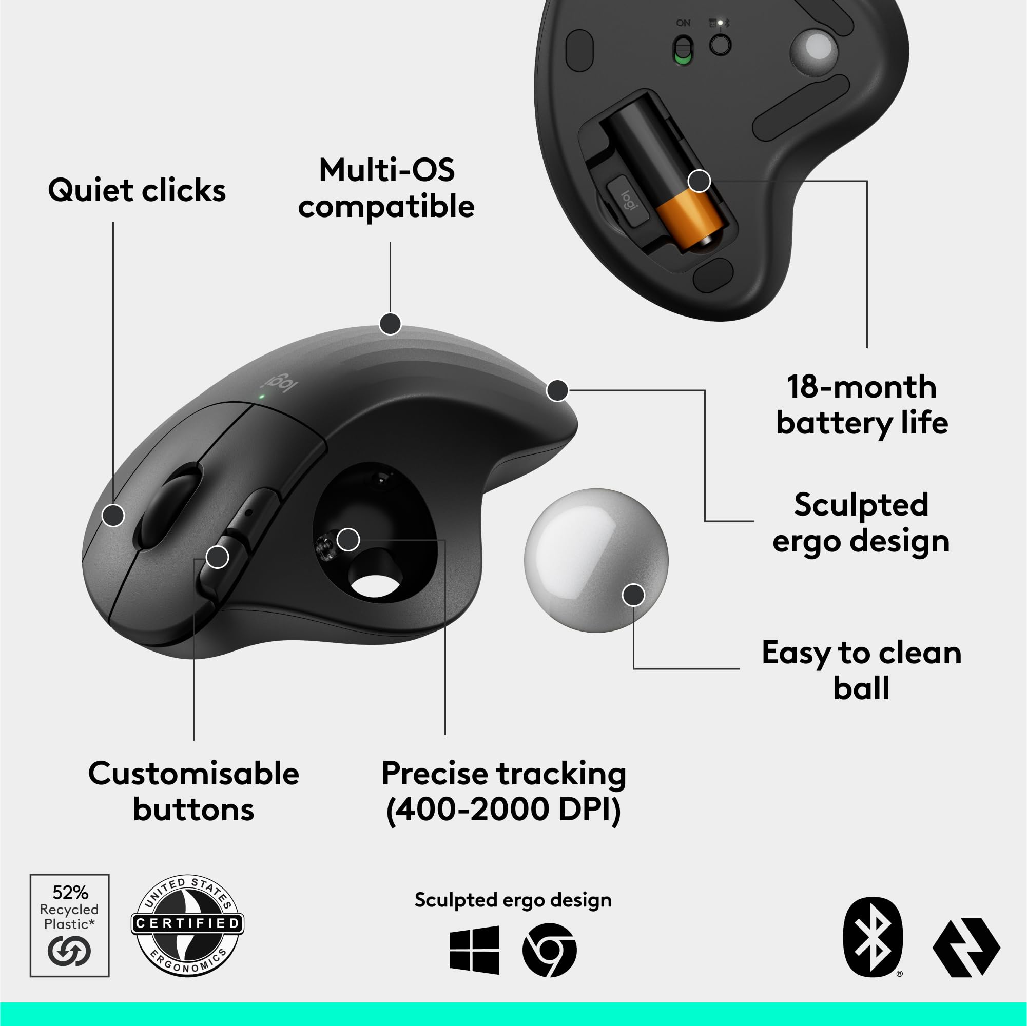 Foto 7 pulgar | Ratón Trackball Inalámbrico Logitech Ergo M575s Negro Plateado - Venta Internacional.