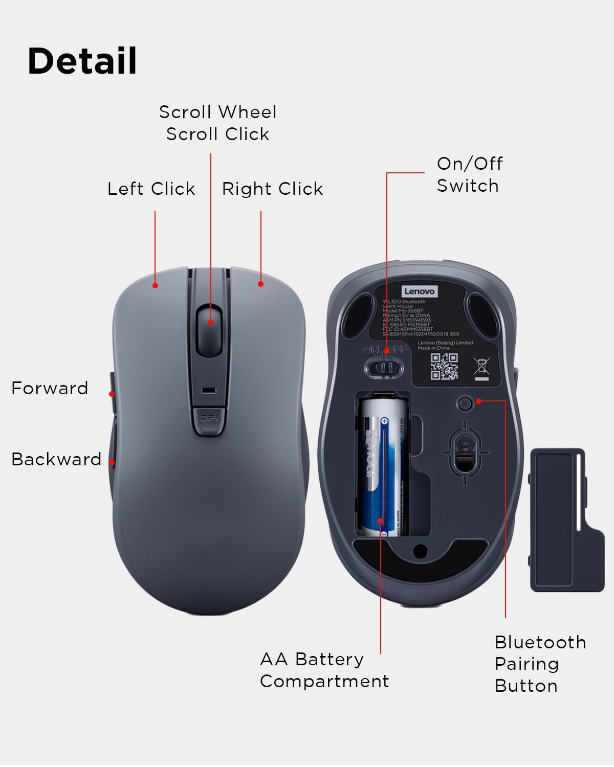 Foto 8 pulgar | Ratón Silencioso Bluetooth Lenovo Wl300 De 5 Botones 1600 Dpi Gris - Venta Internacional.