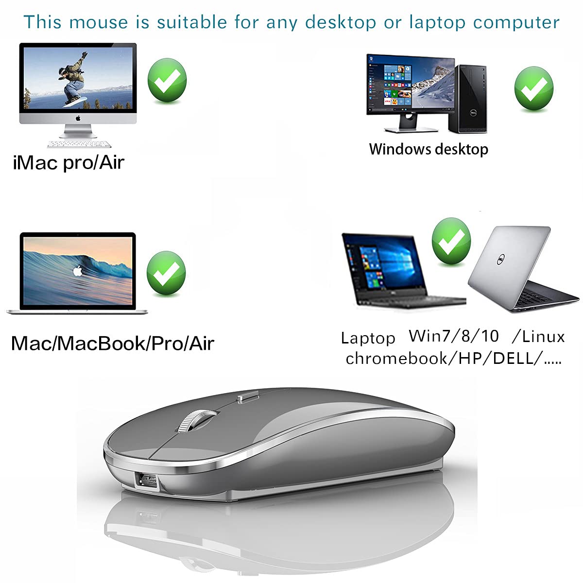 Foto 6 pulgar | Ratón Inalámbrico Jetta Recargable Para Macbook Con 1600 Dpi - Venta Internacional.