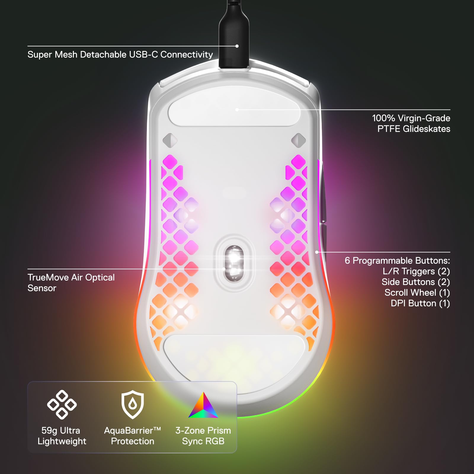 Foto 5 pulgar | Ratón para Juegos Steelseries Aerox 3 Holey RGB 8.500 DPI Snow - Venta Internacional