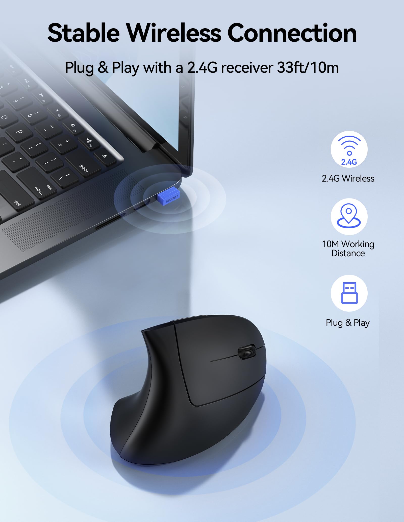 Foto 4 | Ratón Tecknet Ergonómico Recargable Vertical Inalámbrico - Venta Internacional.
