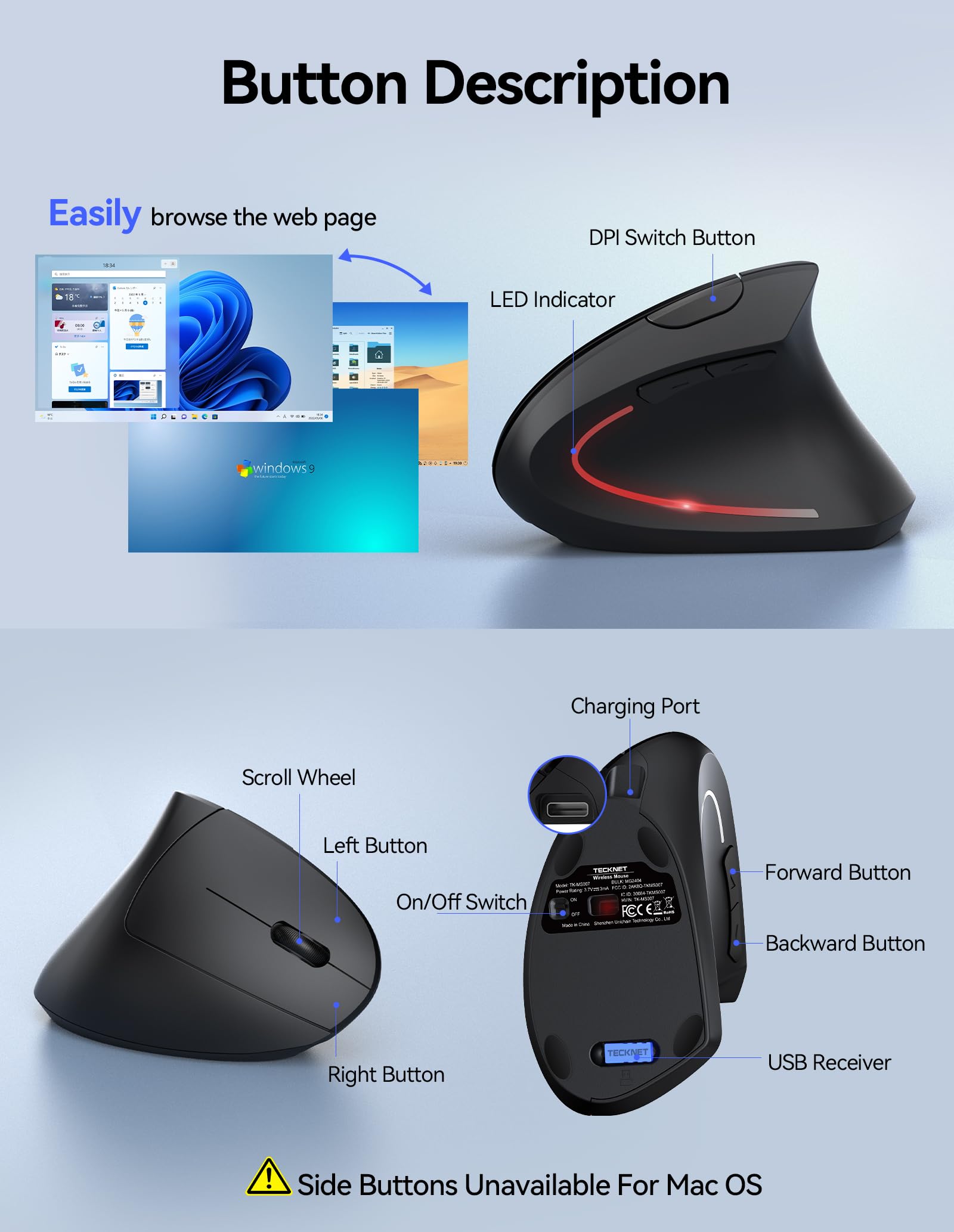 Foto 7 | Ratón Tecknet Ergonómico Recargable Vertical Inalámbrico - Venta Internacional.