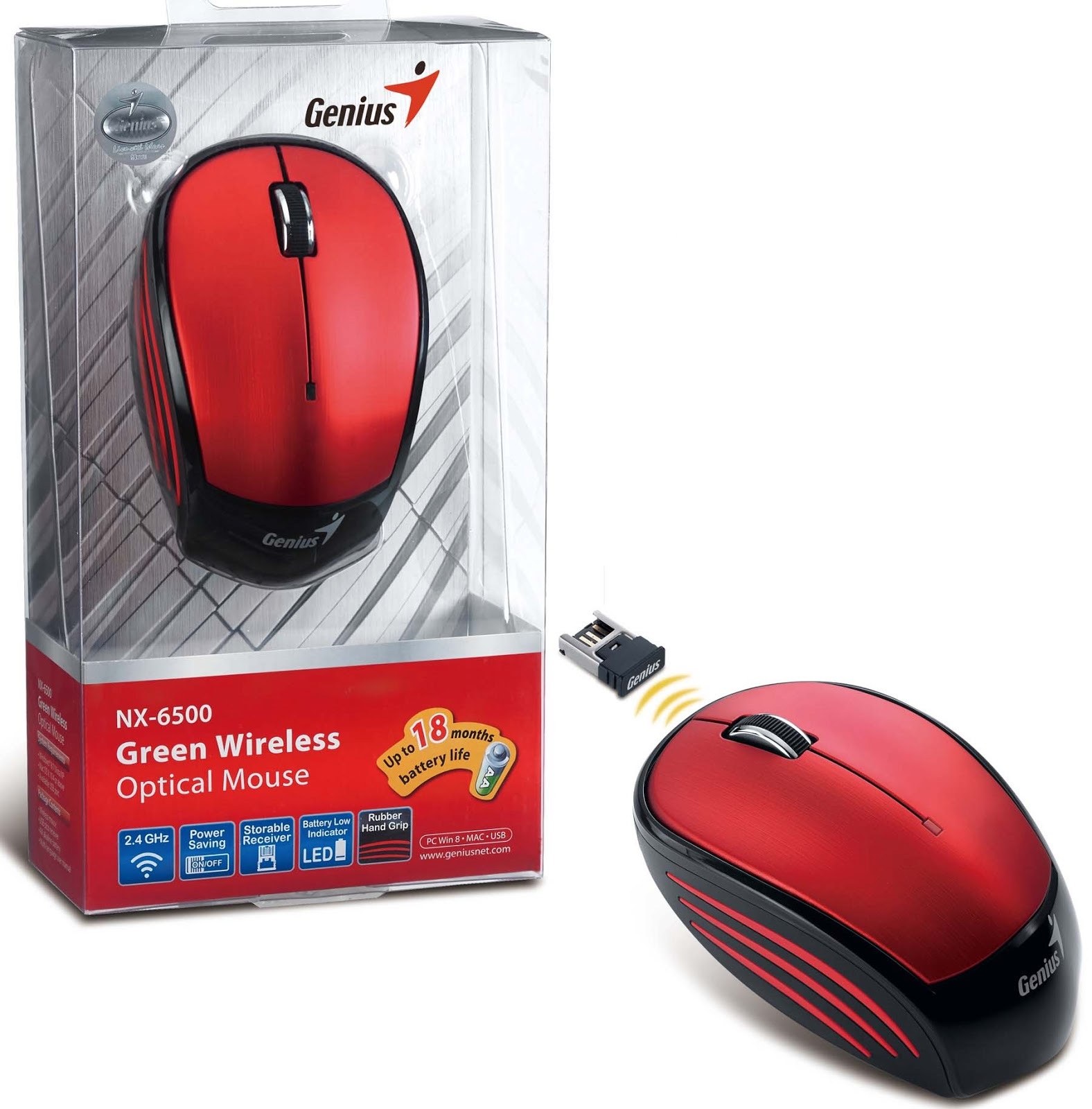 Foto 2 | Mouse Óptico Ecologico Genius, Modelo Nx-6500, Color Rojo, Usb,  Gm-nx6500r