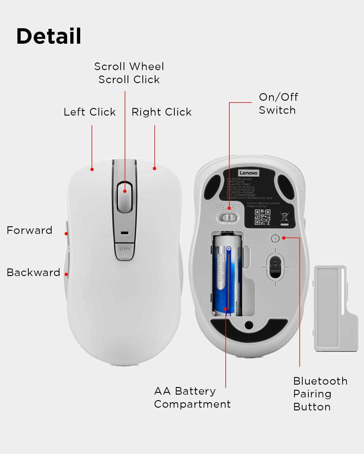 Foto 8 pulgar | Ratón Silencioso Bluetooth Lenovo Wl300 De 5 Botones 1600 Dpi - Venta Internacional.