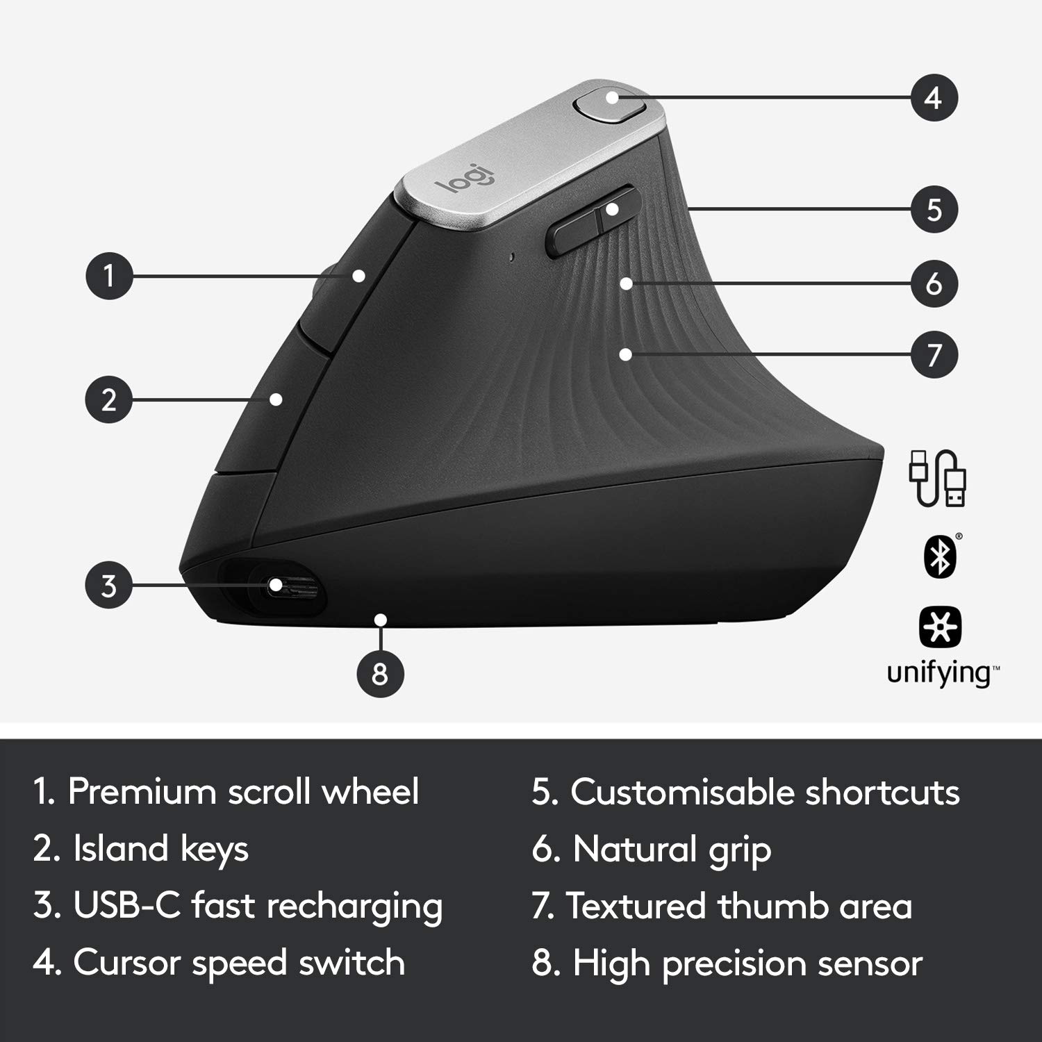 Foto 6 | Ratón Inalámbrico Logitech Mx De Diseño Ergonómico Vertical - Venta Internacional.