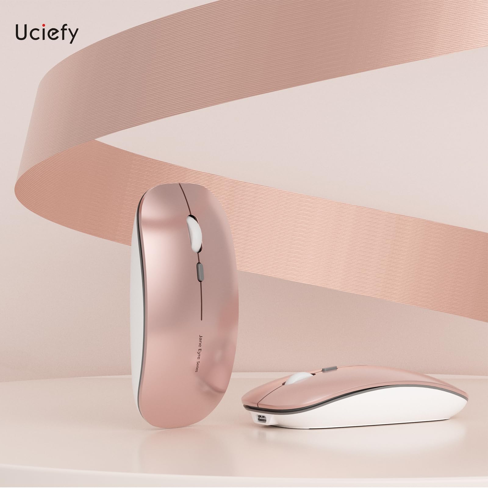 Foto 8 pulgar | Ratón Inalámbrico Uciefy Q5 Slim Recargable En Oro Rosa - Venta Internacional.