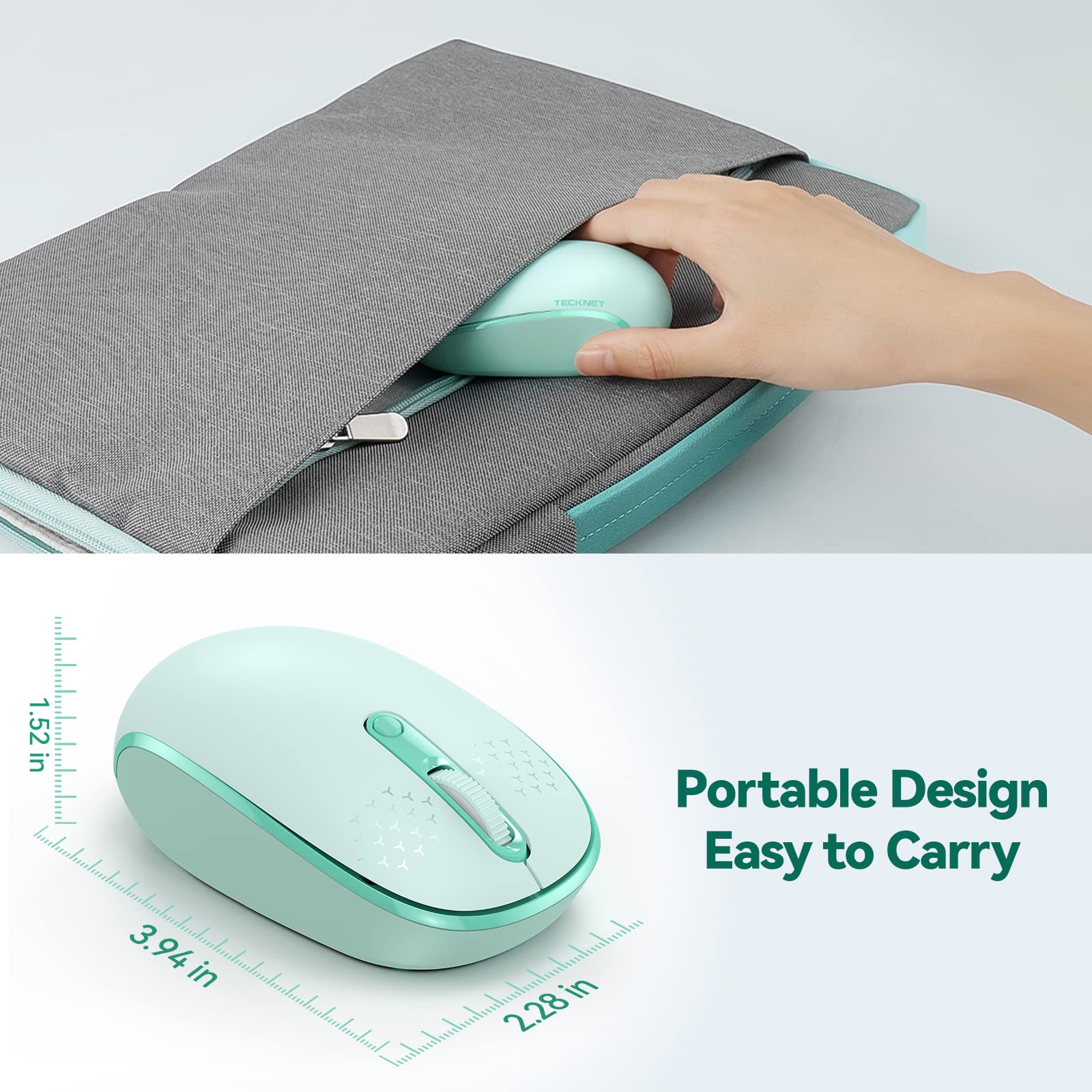 Foto 4 pulgar | Ratón Inalámbrico Tecknet Para Portátil 2.4g Con 4 Botones, Color Verde Menta - Venta Internacional.