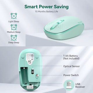 Foto 6 | Ratón Inalámbrico Tecknet Para Portátil 2.4g Con 4 Botones, Color Verde Menta - Venta Internacional.