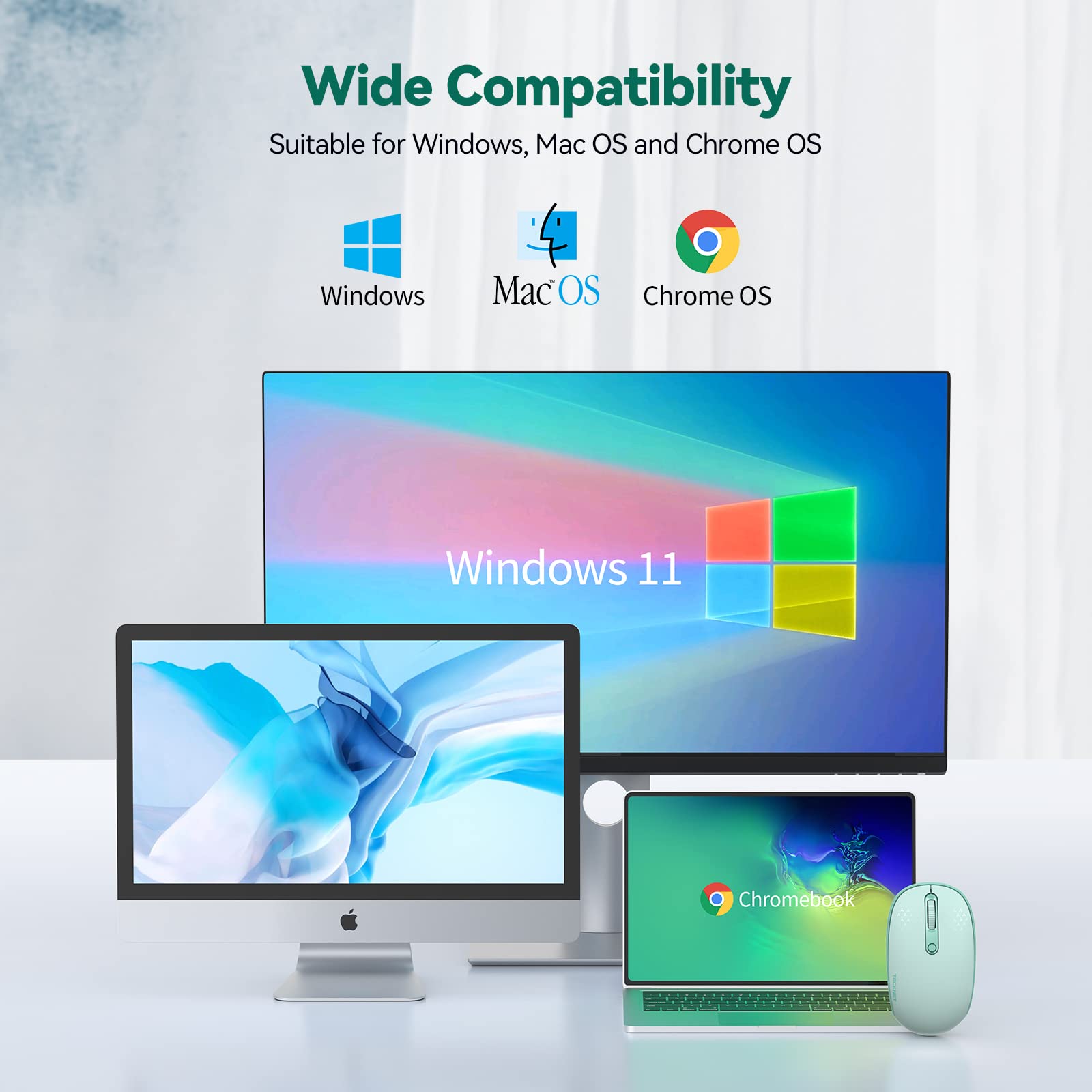Foto 7 | Ratón Inalámbrico Tecknet Para Portátil 2.4g Con 4 Botones, Color Verde Menta - Venta Internacional.