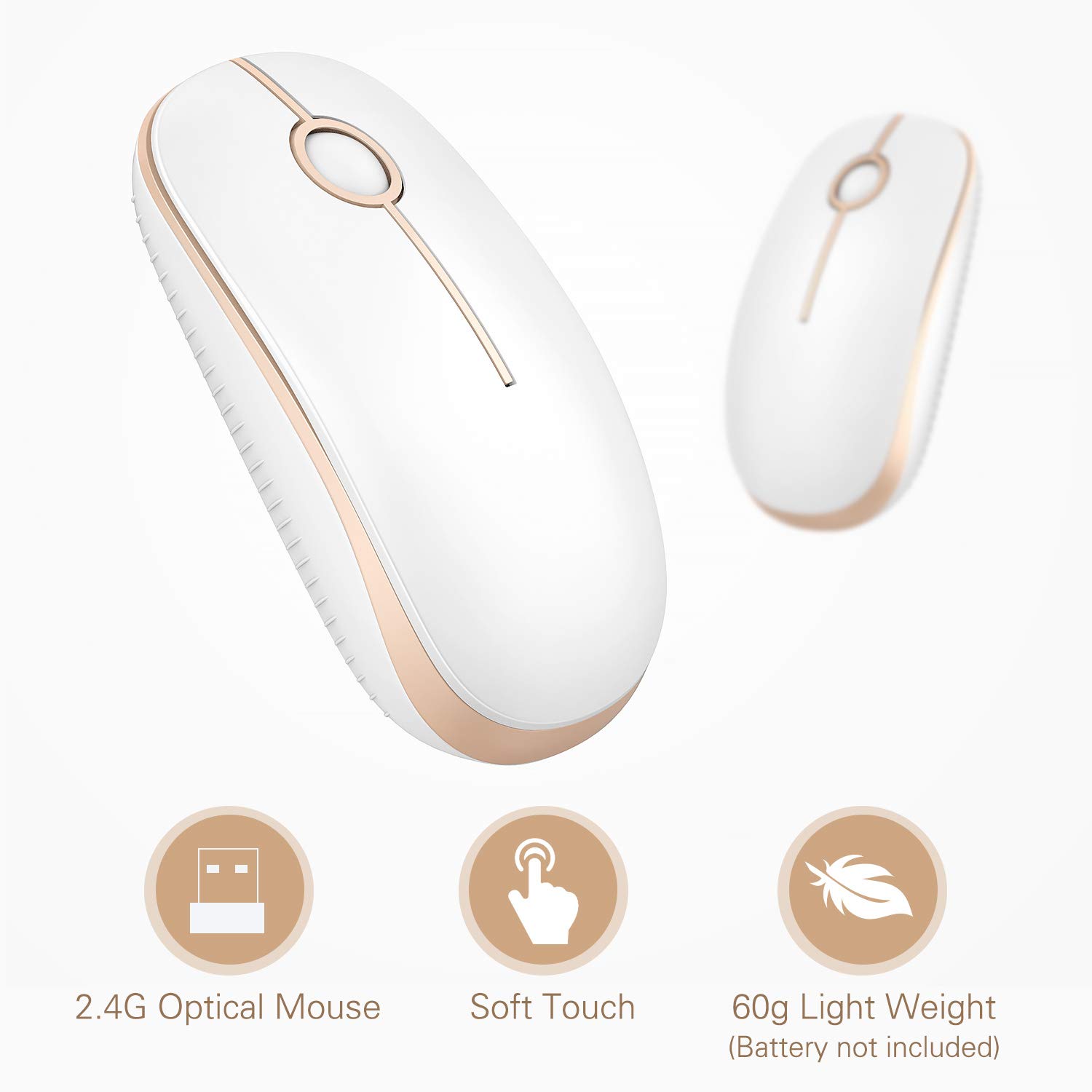 Foto 5 pulgar | Ratón Inalámbrico Vssoplor 2.4g Slim Portable Para Pc Blanco/dorado - Venta Internacional.
