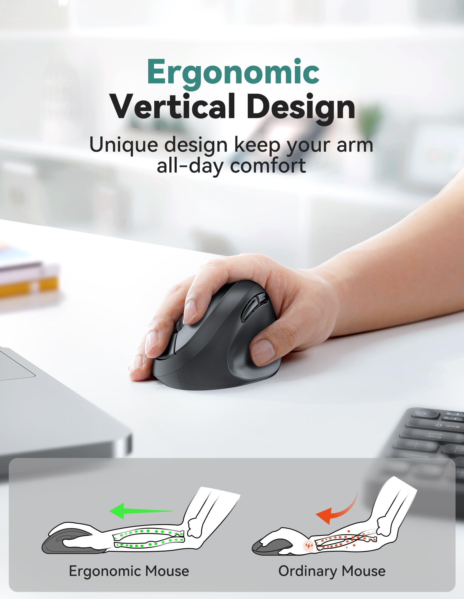 Foto 3 pulgar | Ratón Ergonómico Inalámbrico Tecknet 4800 Dpi 6 Botones - Negro - Venta Internacional.