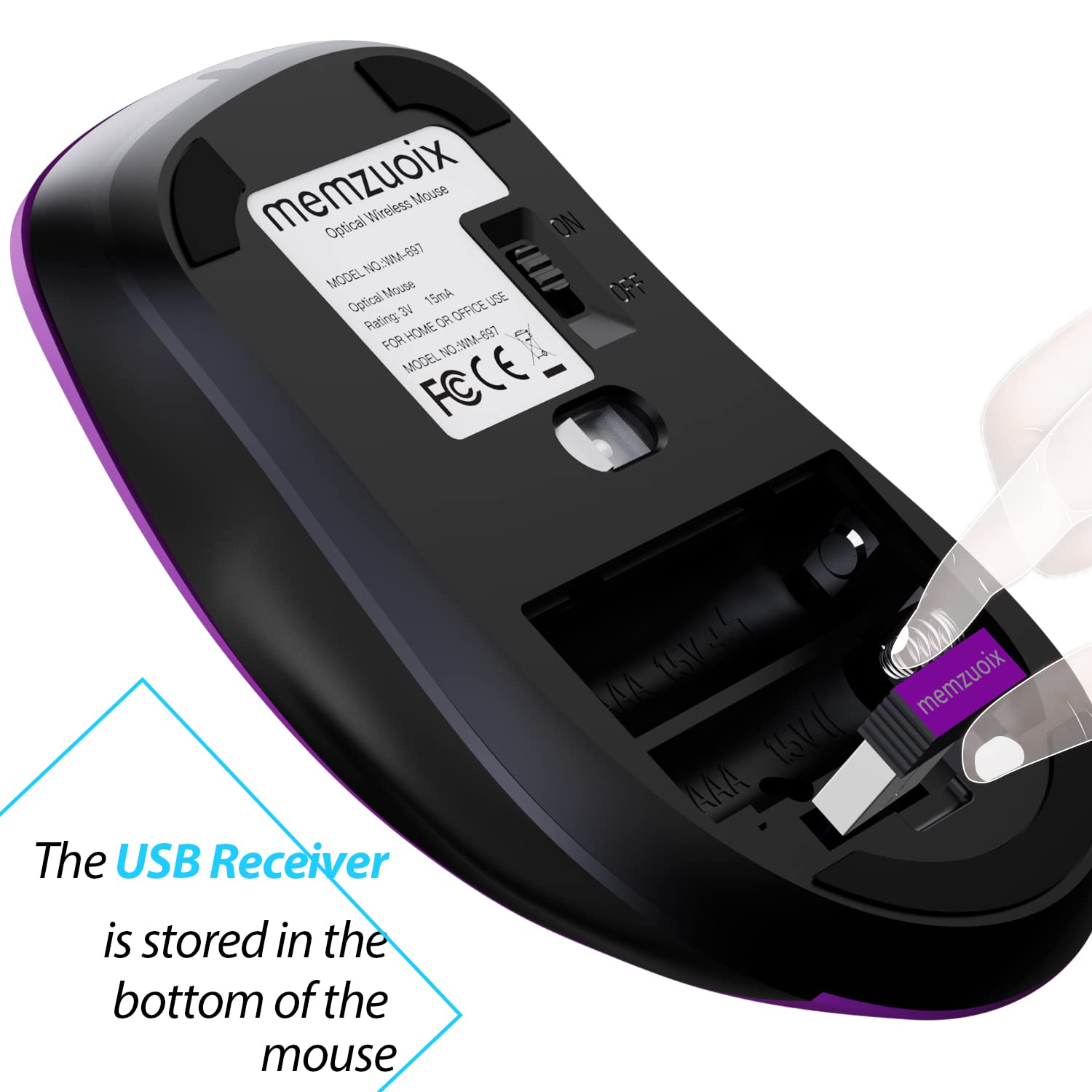 Foto 7 | Mouse Inalámbrico Memzuoix 2.4g 1400 Dpi con Receptor Usb Morado - Venta Internacional