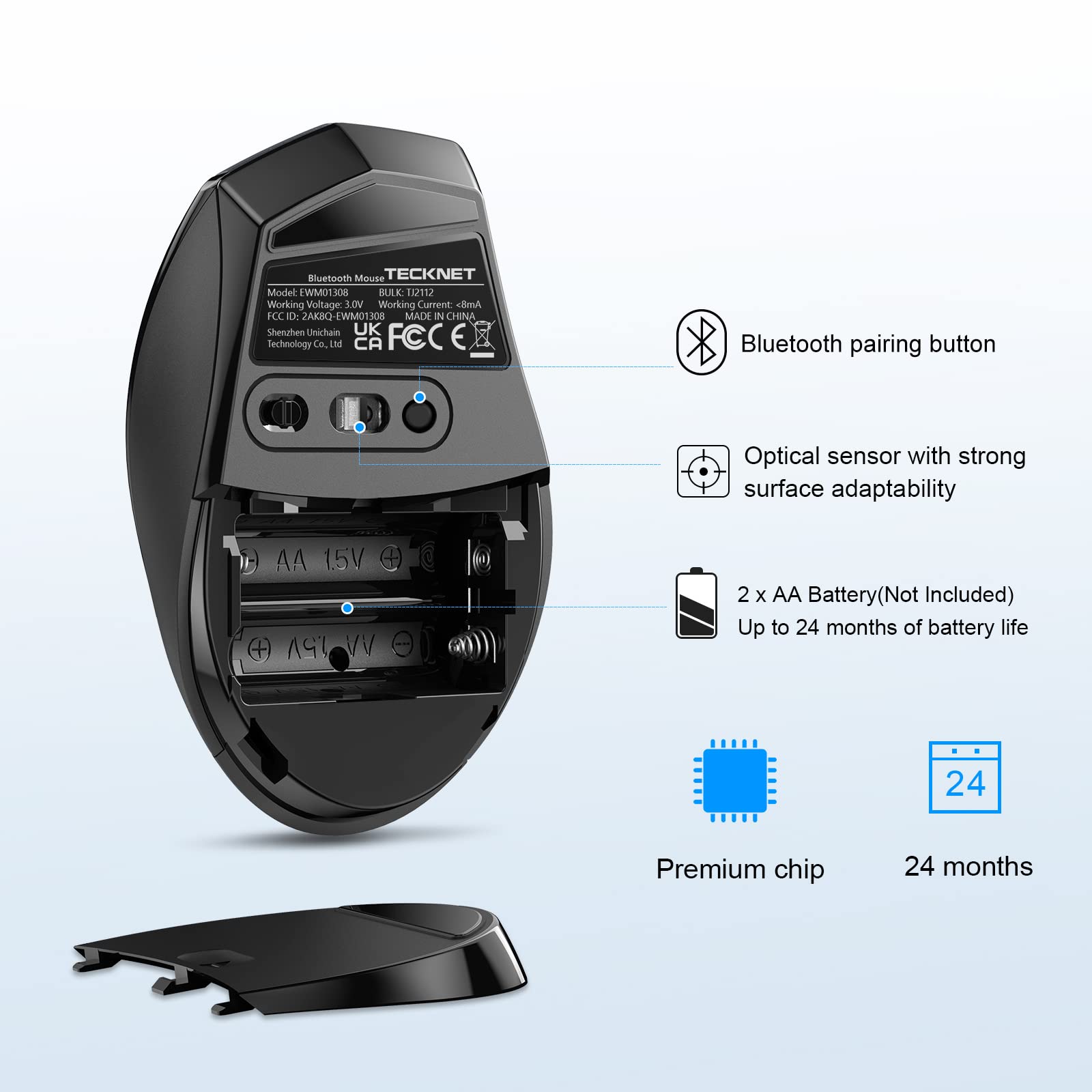 Foto 8 pulgar | Ratón Bluetooth Tecknet Ewm01308ba03 4800 Dpi Batería De 2 Años - Venta Internacional