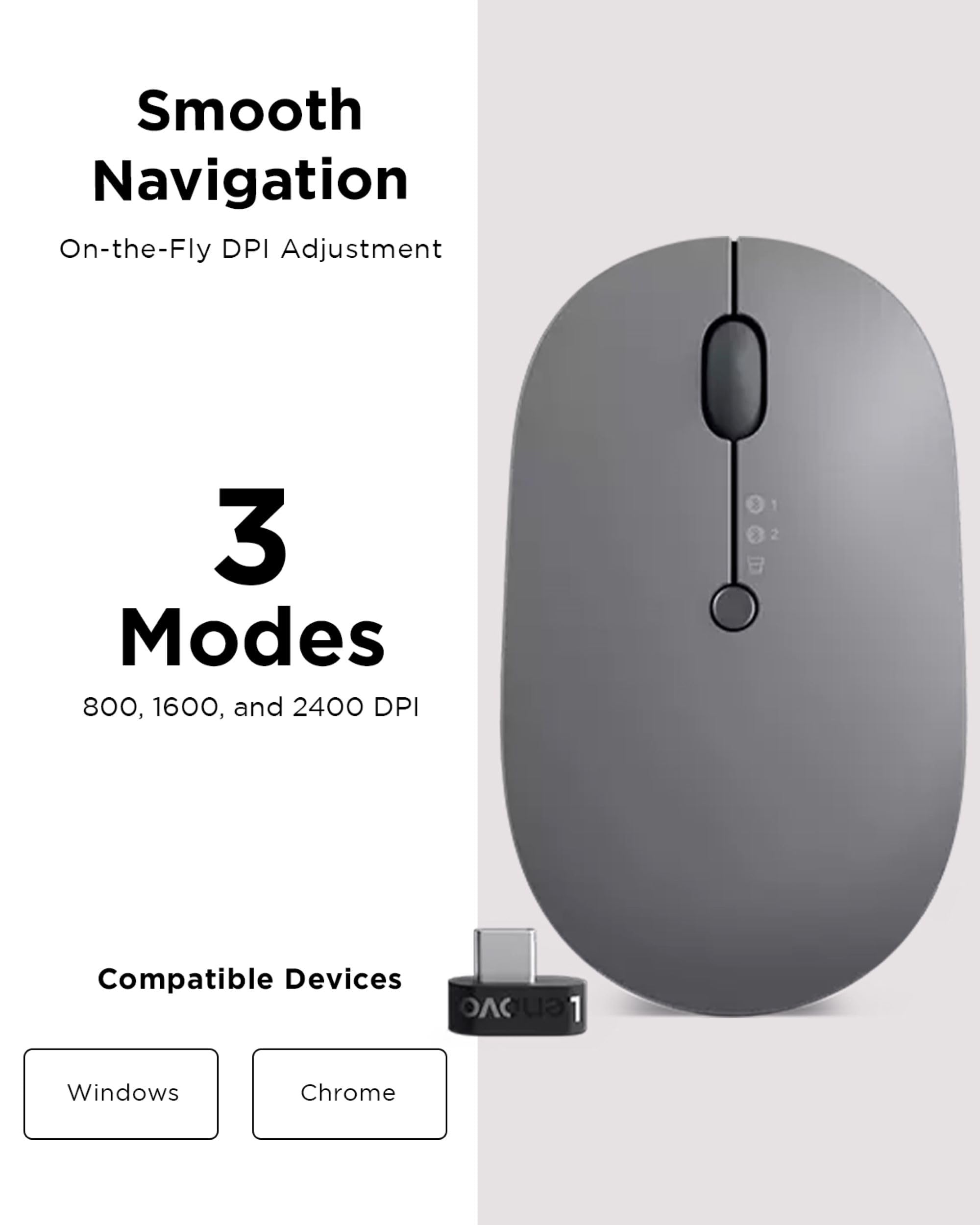 Foto 7 pulgar | Ratón Inalámbrico Lenovo Go Multidispositivo Gy51c21211 Gris - Venta Internacional