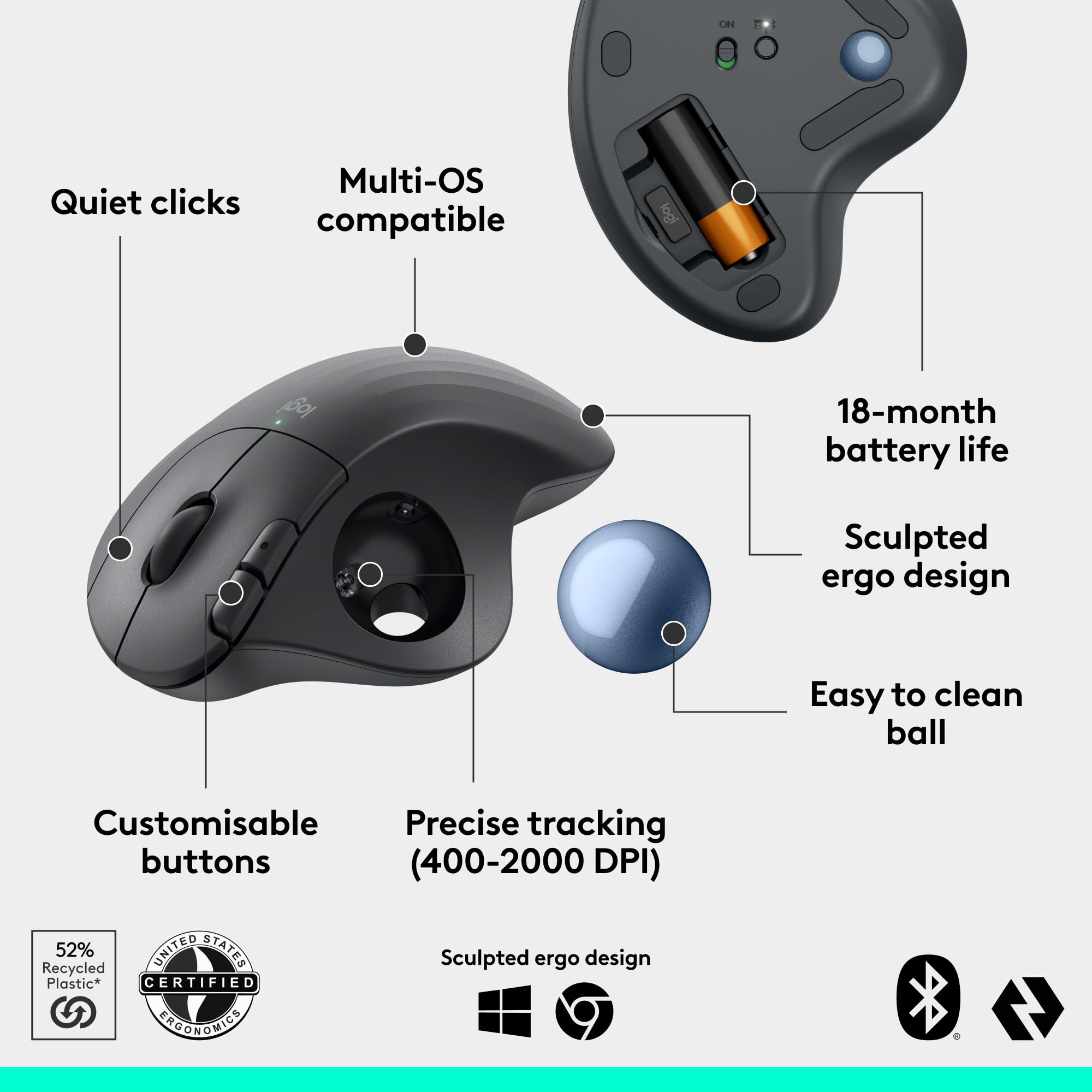 Foto 6 | Ratón Trackball Inalámbrico Logitech Ergo M575s Bluetooth - Venta Internacional.