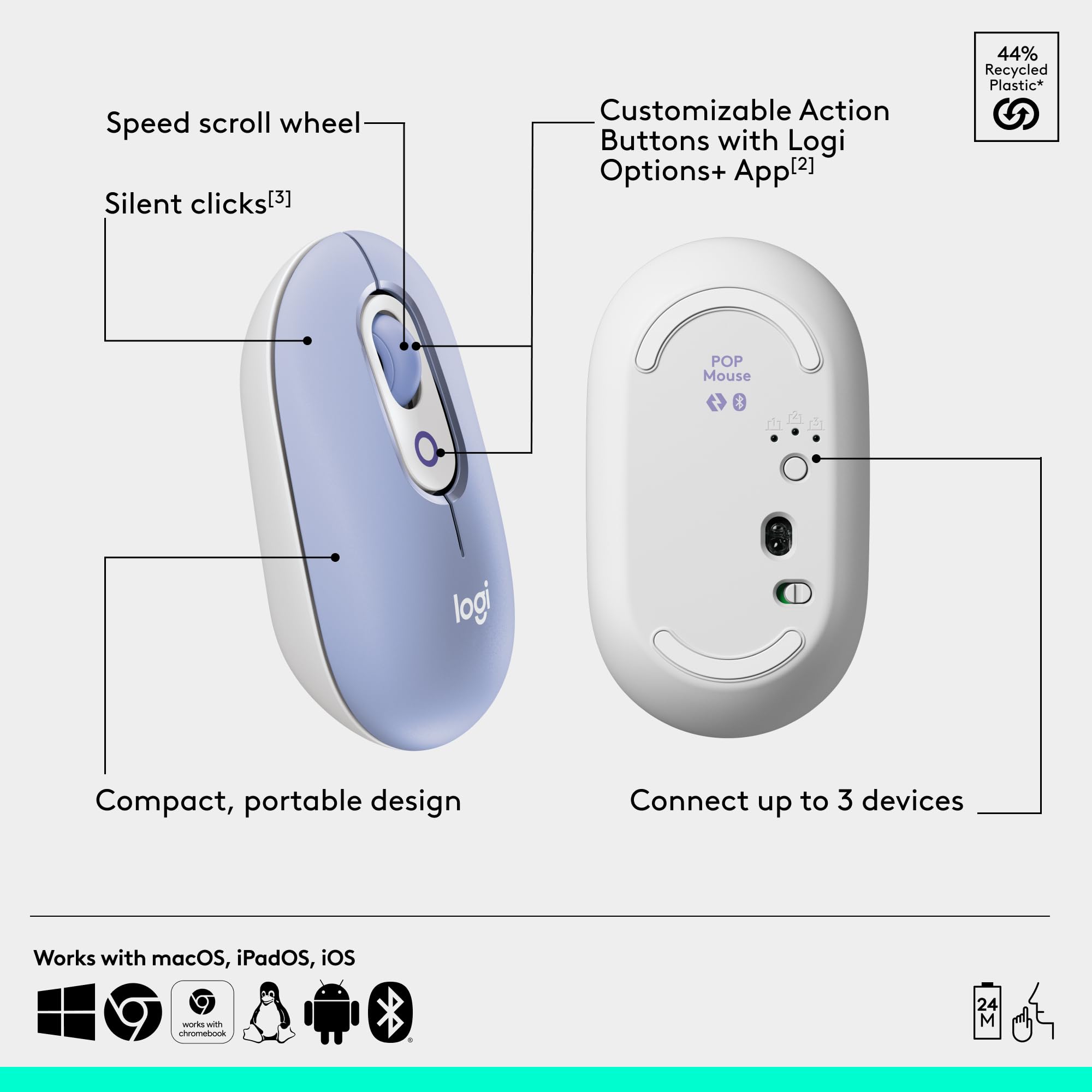 Foto 7 pulgar | Mouse Inalámbrico Logitech Lila-Venta Internacional