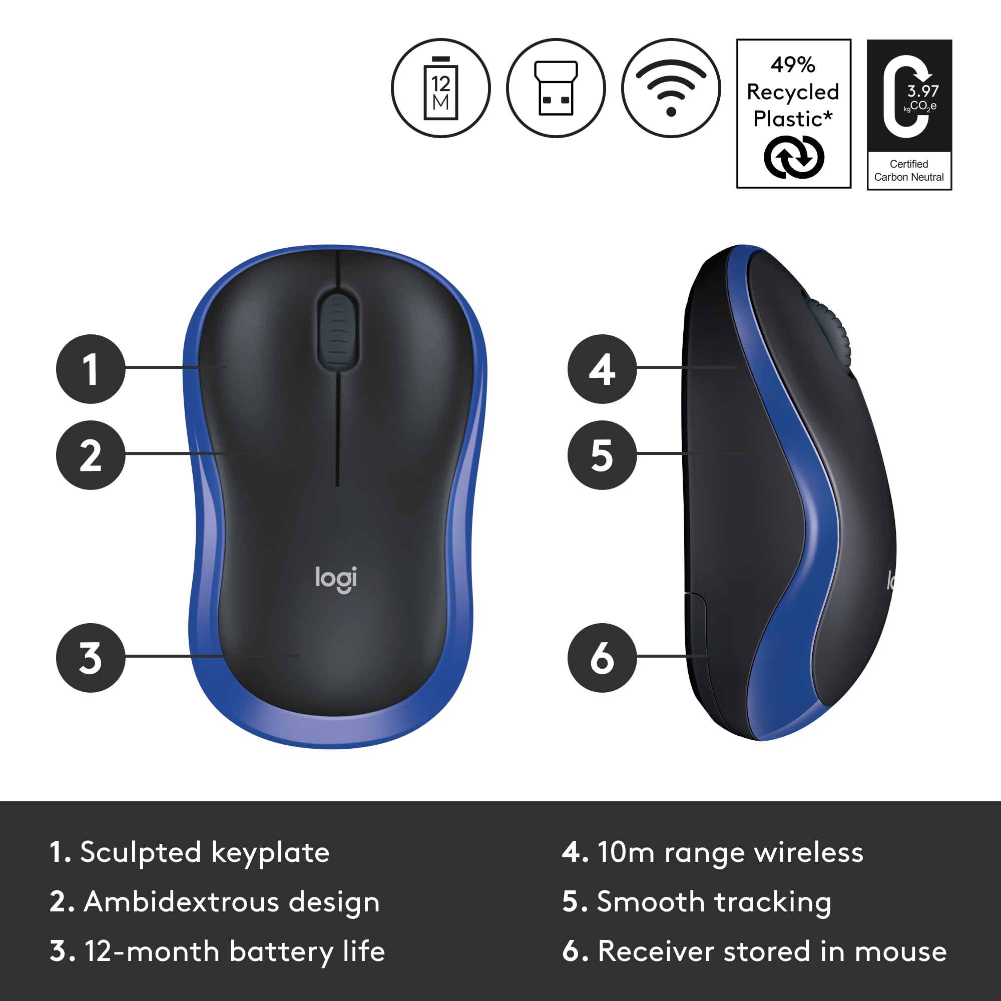 Foto 5 pulgar | Ratón Inalámbrico Logitech M185 Azul - Venta Internacional.
