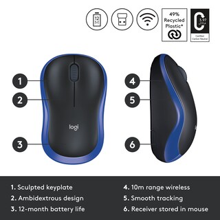 Foto 4 | Ratón Inalámbrico Logitech M185 Azul - Venta Internacional.
