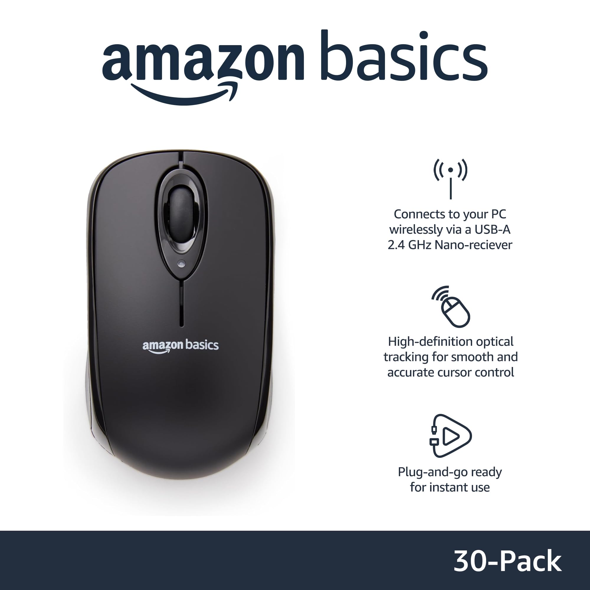 Foto 3 pulgar | Ratón Óptico Inalámbrico Para Ordenador Amazon Basics, 2,4 Ghz, Paquete De 30 - Venta Internacional.
