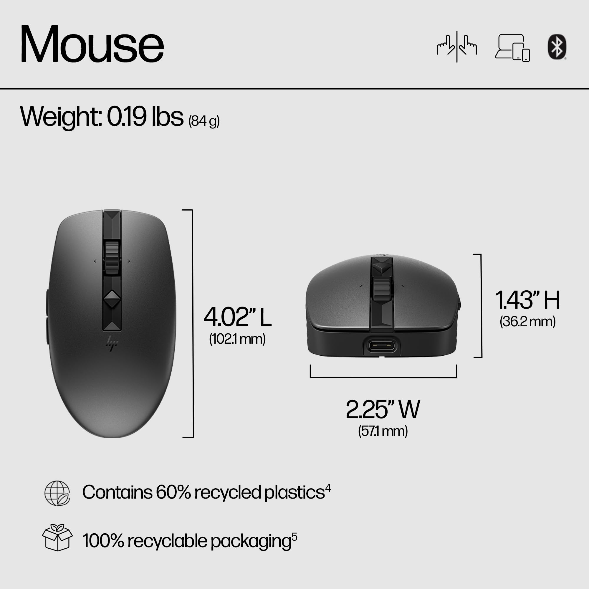 Foto 4 pulgar | Ratón Silencioso Recargable HP 710 USB-C Negro - Venta Internacional