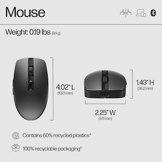Foto 3 | Ratón Silencioso Recargable HP 710 USB-C Negro - Venta Internacional