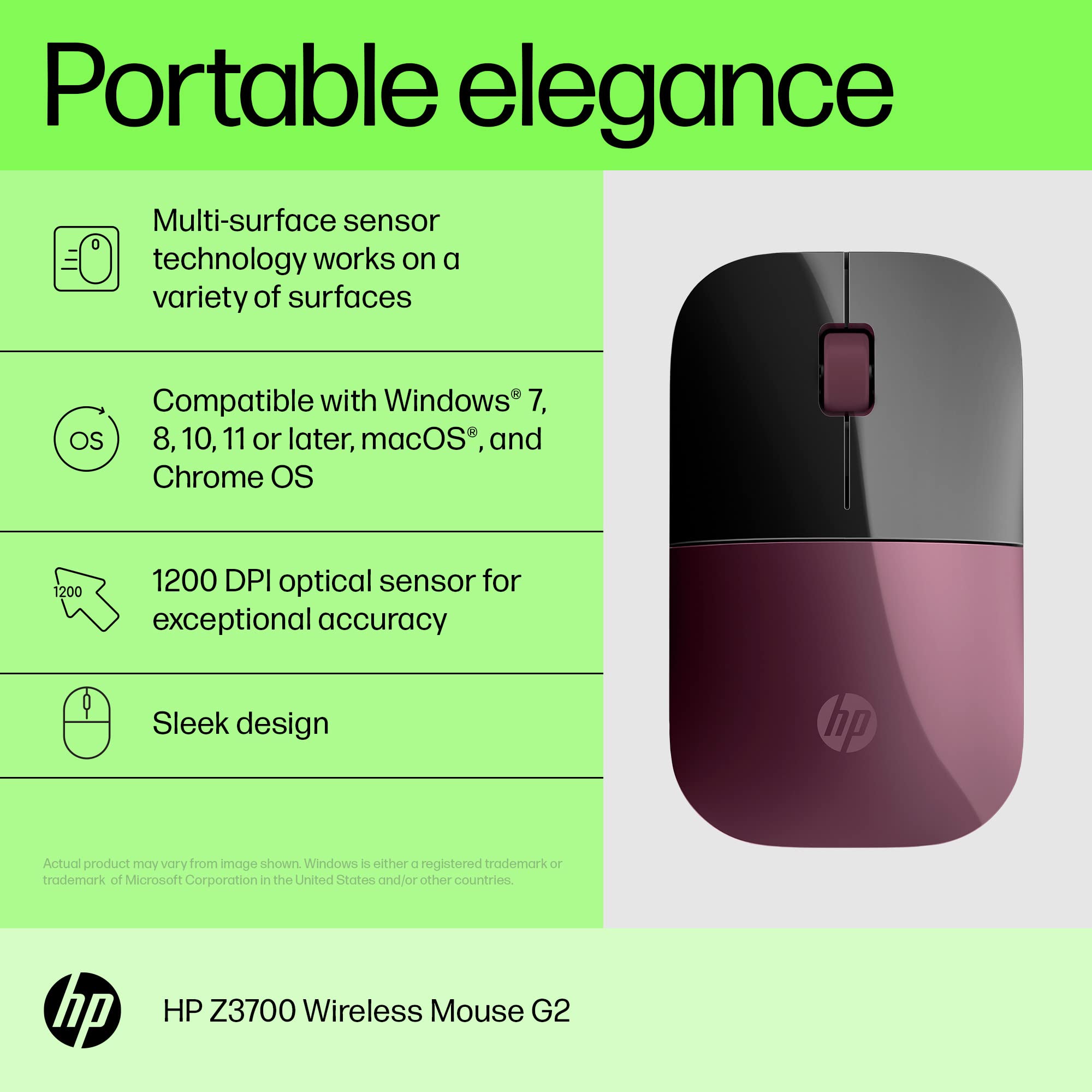 Foto 4 | Ratón Inalámbrico Hp Z3700 G2 Berry Mauve 1200 Dpi - Venta Internacional