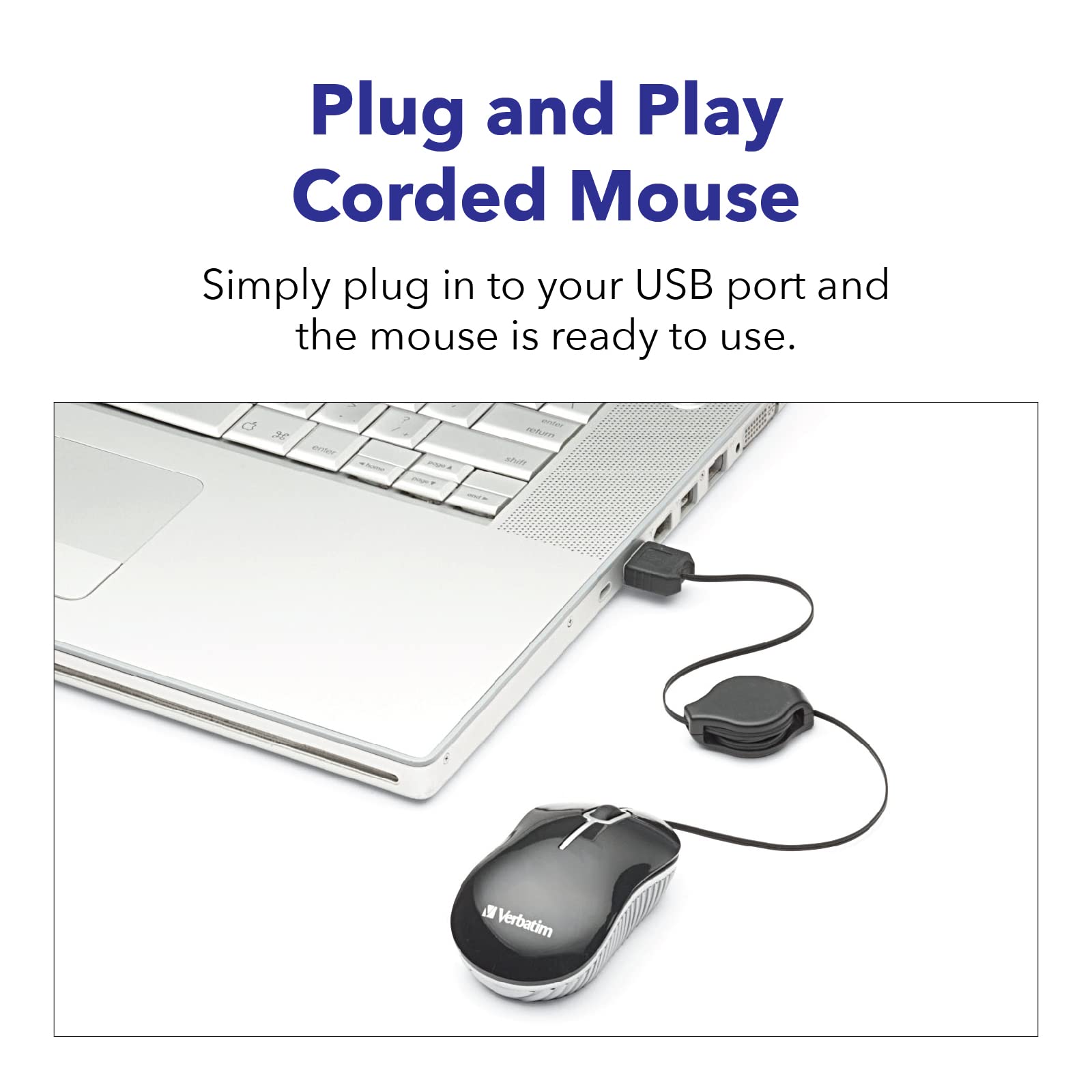 Foto 5 | Mouse Verbatim Cable Óptico Retráctil Mini Usb-a Con Cable - Venta Internacional.