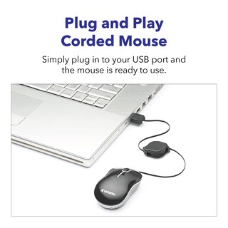 Foto 5 | Mouse Verbatim Cable Óptico Retráctil Mini Usb-a Con Cable - Venta Internacional.