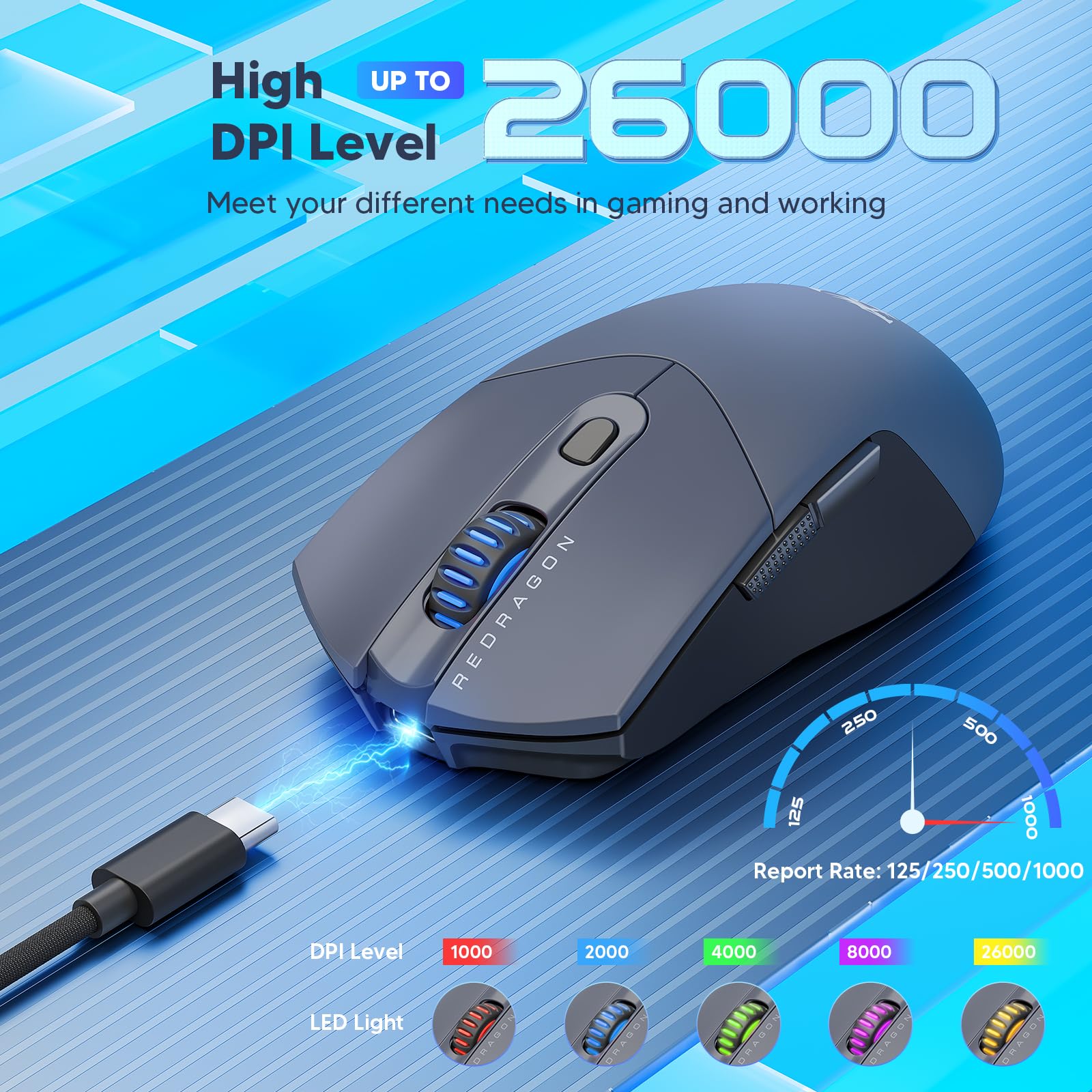 Foto 5 | Ratón Inalámbrico Para Juegos Redragon Ultraligero 26k Dpi Bluetooth - Venta Internacional.