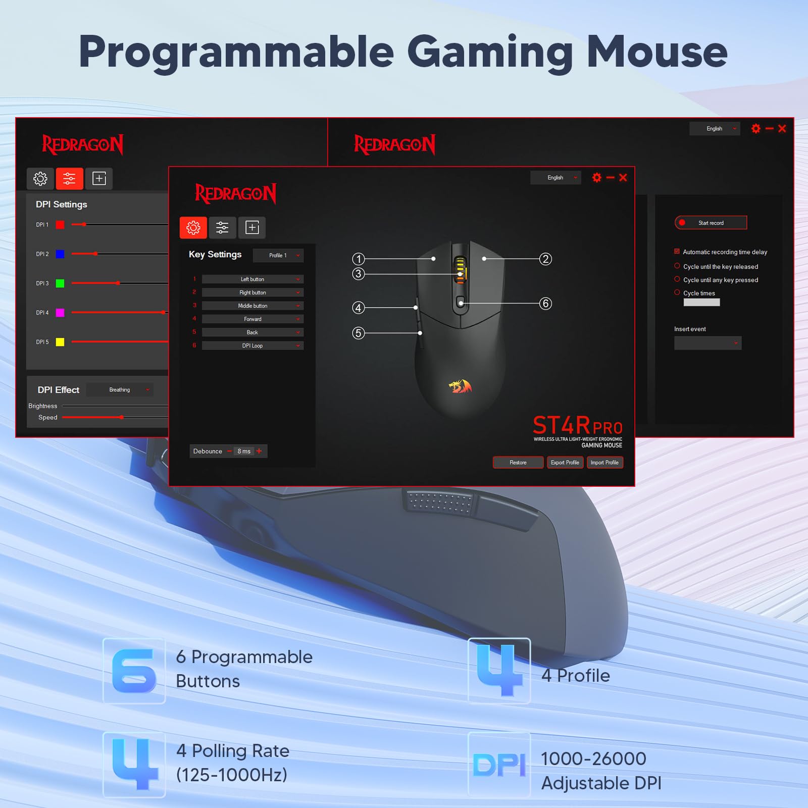 Foto 7 pulgar | Ratón Inalámbrico Para Juegos Redragon Ultraligero 26k Dpi Bluetooth - Venta Internacional.