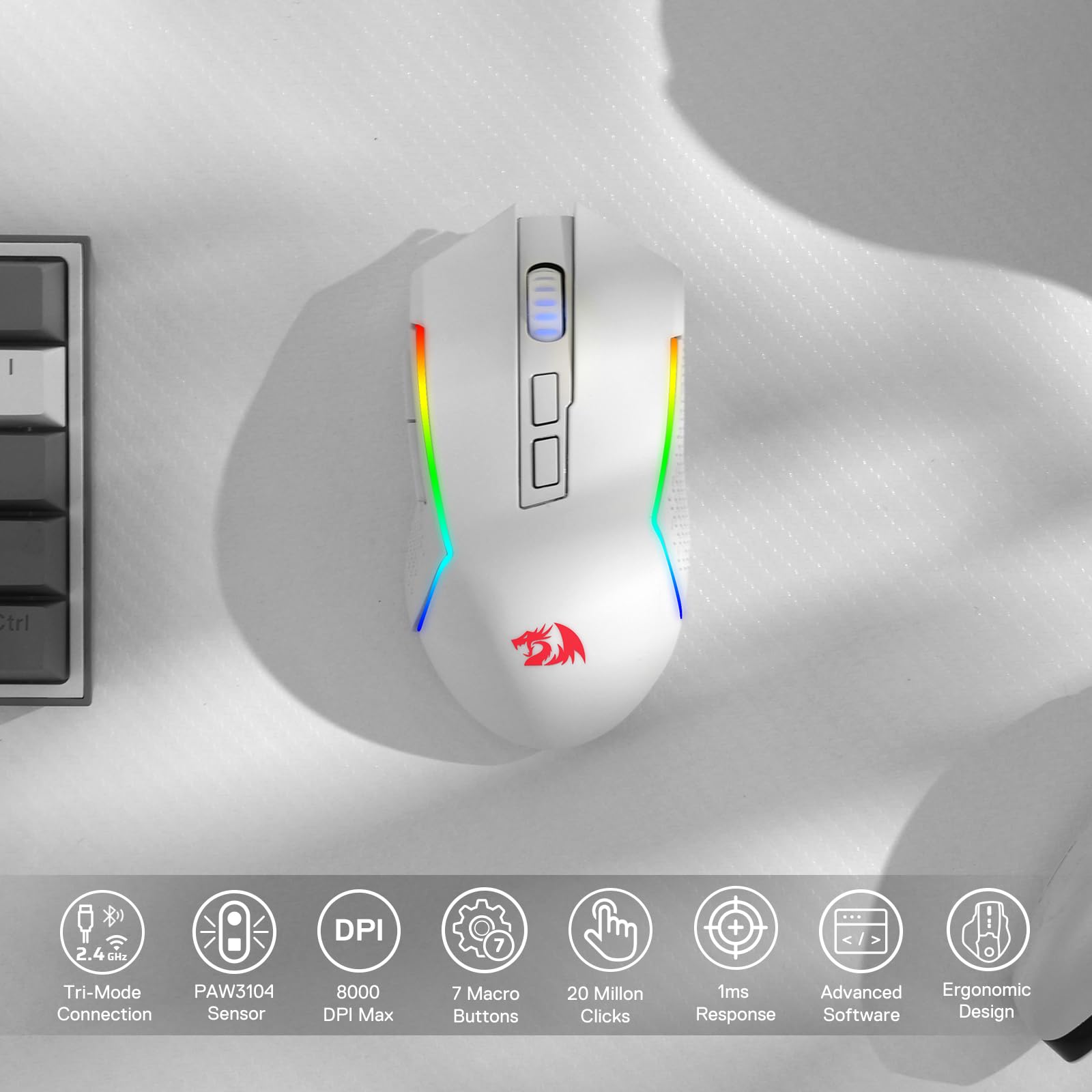 Foto 4 pulgar | Ratón Inalámbrico Para Juegos Redragon M693 8000 Dpi Con 7 Botones - Venta Internacional.