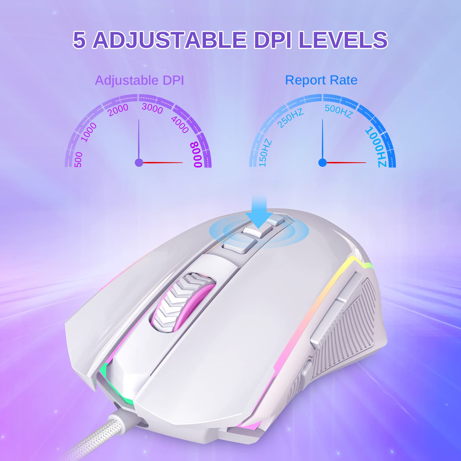Foto 4 pulgar | Ratón Para Juegos Redragon 8000 Dpi Con Retroiluminación Rgb De 9 Botones, Blanco - Venta Internacional.