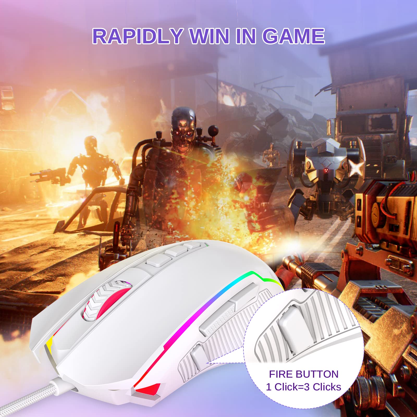 Foto 5 pulgar | Ratón Para Juegos Redragon 8000 Dpi Con Retroiluminación Rgb De 9 Botones, Blanco - Venta Internacional.